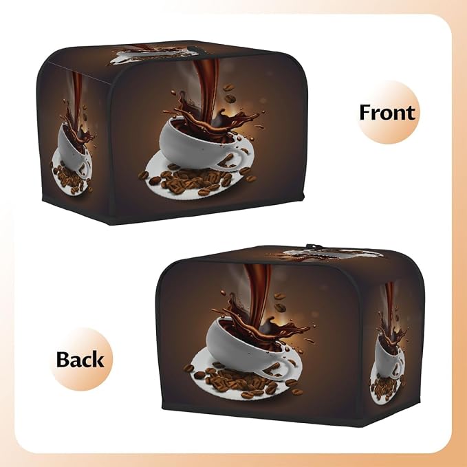 Brown Coffee Art Toaster Cover 2 Slice Wide Slot Washable Kitchen Appliance Covers Fingerprint Bread Machine Dust Cover Small Toaster Oven Accessories Covers Bread Maker Bag Women Gift