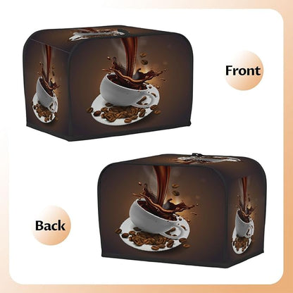 Brown Coffee Art Toaster Cover 2 Slice Wide Slot Washable Kitchen Appliance Covers Fingerprint Bread Machine Dust Cover Small Toaster Oven Accessories Covers Bread Maker Bag Women Gift
