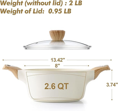 SENSARTE Ceramic Nonstick Stock Pot with Lid, 2.6/4.5/6.6/8.5/11 QT Soup Pot Casserole Pot, Non-toxic Healthy Pasta Pot, Large Cooking Pot Stew Pot, Induction Compatible, PFOA PFAS PTFE Free, White