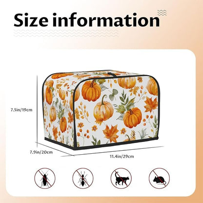 2 Slice Watercolor Pumpkin Autumn Toaster Cover Waterproof Dust Fingerprint Bread Machine Cover Washable Kitchen Appliance Protector For Home Kitchen Bakeware Table Decor Women Gifts