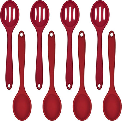 ELANE 8 Pcs Silicone Cooking Spoons Set,Mixing Spoons for Cooking Spoons for Nonstick Cookware Silicone Serving Spoons,Mixing Spoons for Cooking (Red)