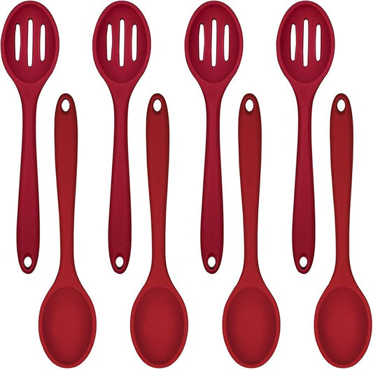 ELANE 8 Pcs Silicone Cooking Spoons Set,Mixing Spoons for Cooking Spoons for Nonstick Cookware Silicone Serving Spoons,Mixing Spoons for Cooking (Red)