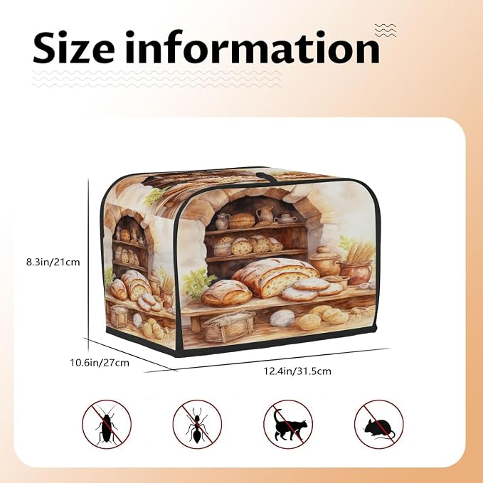 Toaster Cover 4 Slice Wide Slot Bread VintageBread Toaster Oven Dustproof Cover Small Appliance Kitchen Covers Dust and Fingerprint Protection for Women Gift 4 Slice