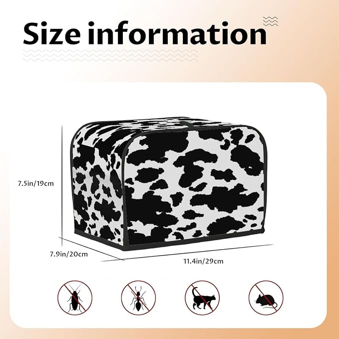 Animal Cow Skin Toaster Cover 2 Slice Wide Slot Washable Kitchen Appliance Covers Fingerprint Bread Machine Dust Cover Small Toaster Oven Accessories Covers Bread Maker Bag Women Gift