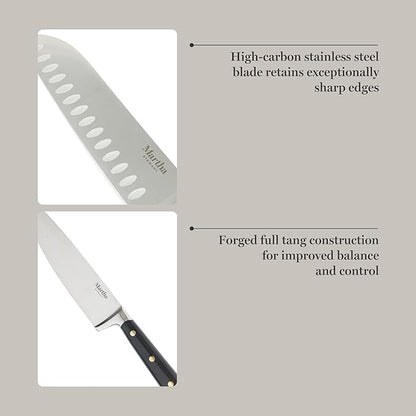 Martha Stewart 16-Piece Lockton High Carbon Stainless Steel Knife Block Set - Forged Full Tang Chef Knives, Acacia Wood Block, Triple Riveted Handles, Black & Gold