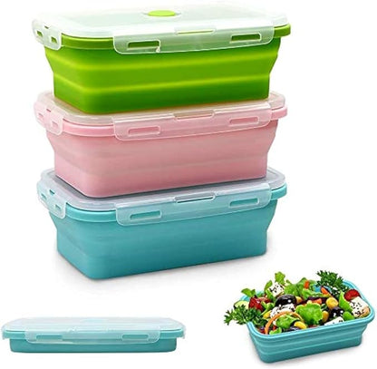 Alimat PluS 40.5oz Silicone Collapsible Food Storage Containers with Lids, 3 Pack Set 1200ml Folding Large Meal Prep Lunch Containers, Microwave, Freezer and Dishwasher Safe