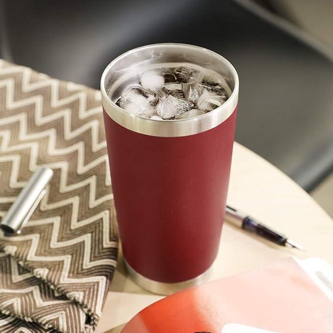 DOMICARE 20oz Stainless Steel Tumbler Bulk with Lid, Double Wall Vacuum Insulated Travel Mug, Powder Coated Coffee Cup, Powder Red, 4 Pack