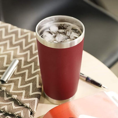 DOMICARE 20oz Stainless Steel Tumbler Bulk with Lid, Double Wall Vacuum Insulated Travel Mug, Powder Coated Coffee Cup, Powder Red, 1 Pack