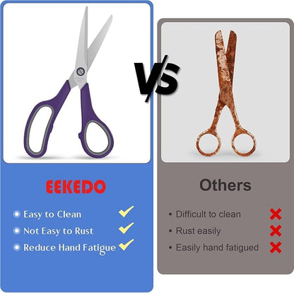 Scissors, Set of 6 EEKEDO Scissors All Purpose 8" for Office Home Craft Sewing Fabric Teacher School Supplies, Right/Left Handed, Soft-Grip Handles, Sharp Blade