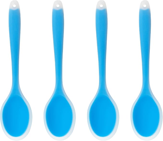 4Pcs Silicone Cooking Spoon, Heat-Resistant Nonstick Silicone Spoon for Stirring, Mixing, Cooking, Baking and Daily Use(Blue)
