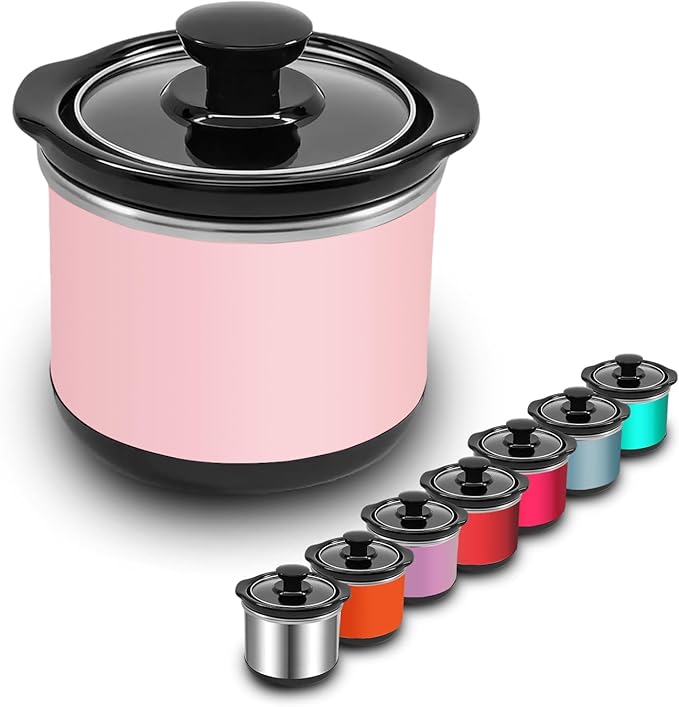 Mini Slow Cooker, 0.65 Qt Capacity small slow cooker, Ceramic Pot, Nutrient Loss Reduction, For Sauces, Stews & Dips, Round (pink)
