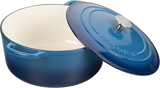 EDGING CASTING Enameled Cast Iron Dutch Oven Pot with Lid, 7 Quart, Round Dutch Ovens for Bread Baking, Bread Oven, Oven Safe up to 500°F, Lake Blue