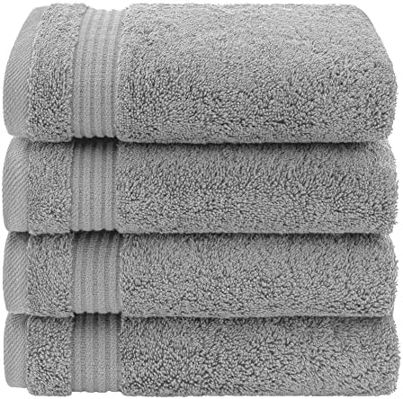 American Veteran Towel, Hand Towels for Bathroom Set of 4, 100% Cotton Turkish Hand Towel Sets, Soft Hand Face Towels, Light Grey Hand Towels