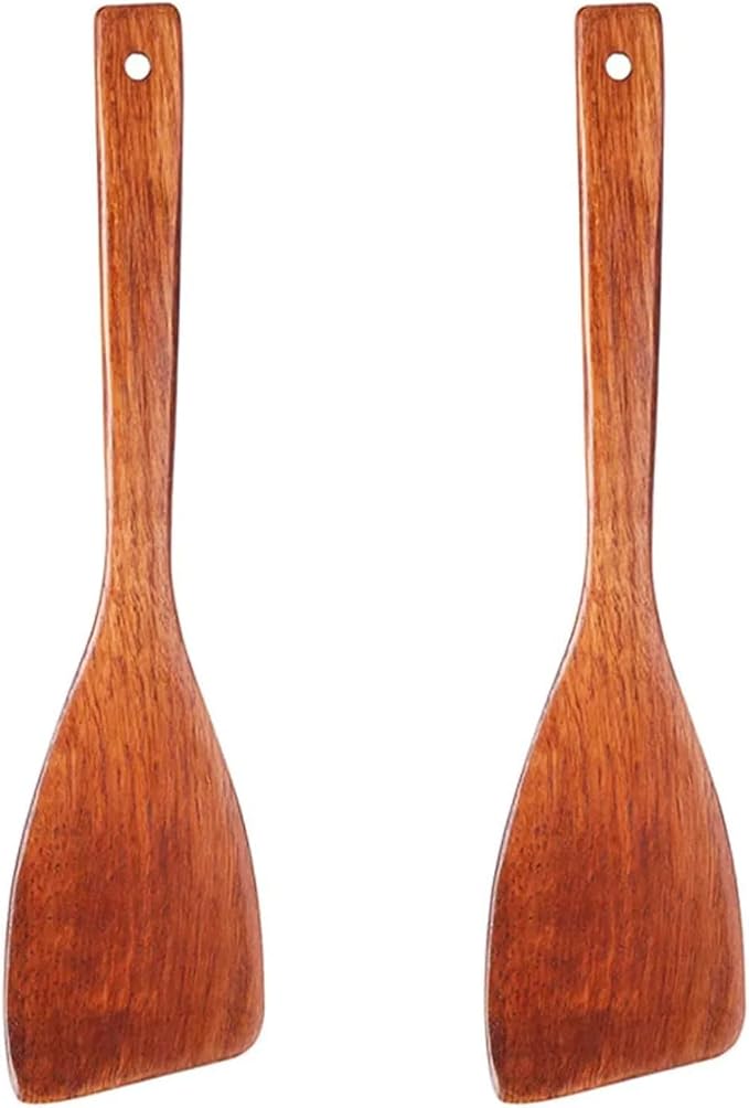 LorisArm 12.8-inch Cherry Wood Spatula 2 Pack, Long Handle Flat Wooden Spatula Cooking Utensils for Nonstick Cookware, Kitchen Spatula for Cooking Flipping, Serving, Scraping & Turning