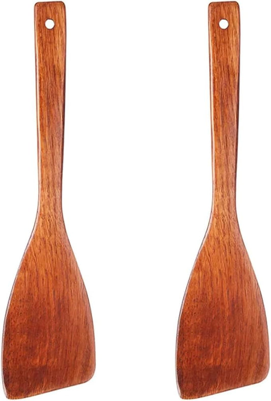 LorisArm 12.8-inch Cherry Wood Spatula 2 Pack, Long Handle Flat Wooden Spatula Cooking Utensils for Nonstick Cookware, Kitchen Spatula for Cooking Flipping, Serving, Scraping & Turning
