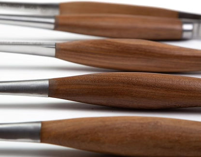 Schmidt Brothers - BBQ Bonded Teak 4 Piece Grilling Accessory Set, Full-Forged Stainless Steel Grilling Utensils Including Spatula, Fork, Basting Brush, and Tongs with All Wood Handles