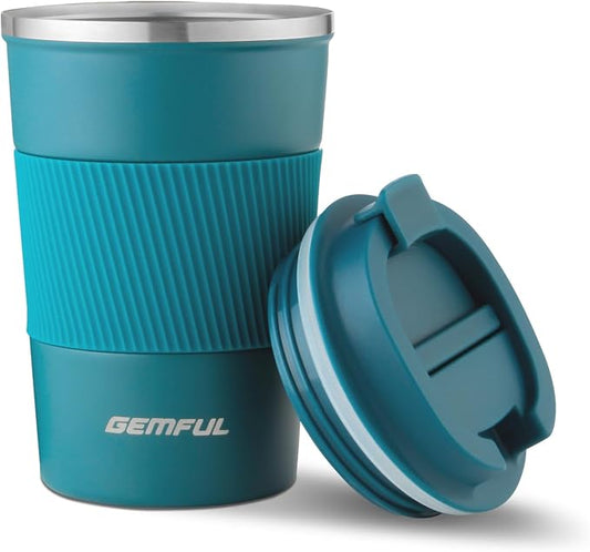 GEMFUL Coffee Mug with Lid 13 oz Spill Proof Leak Proof Stainless Steel Travel Mug Insulated Coffee Tumbler Reusable Keeps Cold and Hot for Car Daily Travel Gifts (Blue)