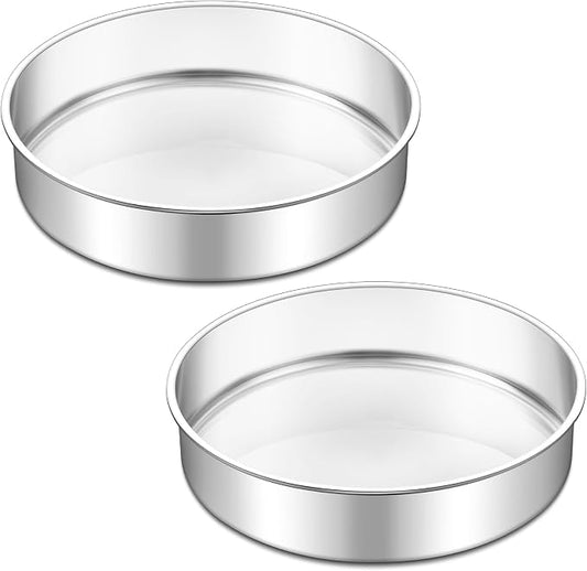 TeamFar 9 Inch Cake Pan, Stainless Steel Round Layer Cake Baking Pans Tins for Birthday Wedding, Non-Toxic & Heavy-Duty, Mirror Finish & Leak Proof, Oven & Dishwasher Safe, Set of 2