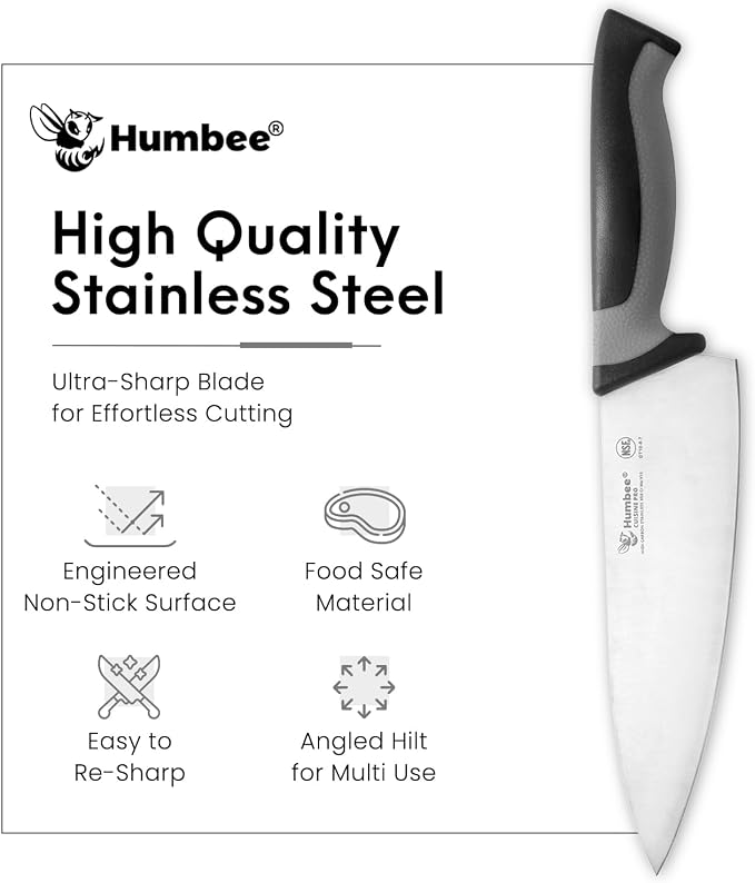 8-Inch Chef Knife, NSF Certified Razor-Sharp High Carbon Stainless Steel Blade – Ergonomic Color Coded Handle, Non-Slip Grip Kitchen Knife, DT-10 Series, Cool Grey