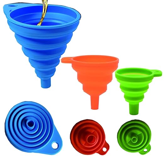Kitchen Funnel Set 3 Pack,Large,Medium and Small,Kitchen Gadgets Accessories Foldable Silicone Collapsible Food Grade Funnels for Kitchen Use Daily Cooking Filling Bottles Liquid Powder Transfer
