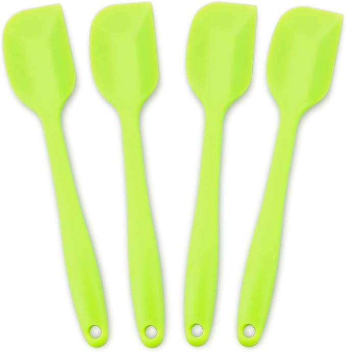 4‑Piece Silicone Spatulas Set Heat Resistant 600°F Seamless Steel‑Core Rubber Spatulas for Nonstick Cookware ALLWIN HOUSEWARE Uniform Length Kitchen Spatulas for Cooking & Baking, Green