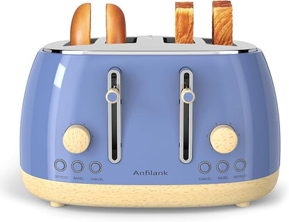 Toaster 4 Slice,Retro Stainless Steel Toaster with Extra Wide Slots Cancel, Bagel, Defrost Function, Dual Independent Control Panel, Removable Crumb Tray and High Lift Lever (Sapphire Blue)