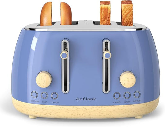 Toaster 4 Slice,Retro Stainless Steel Toaster with Extra Wide Slots Cancel, Bagel, Defrost Function, Dual Independent Control Panel, Removable Crumb Tray and High Lift Lever (Sapphire Blue)