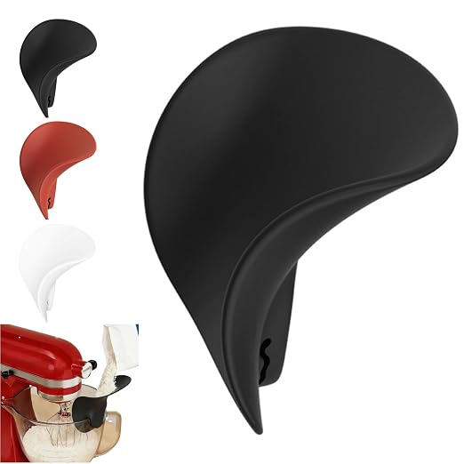 Flour Funnel for Kitchen Aid Mixer | Food-Grade Silicone Pouring Shield for KitchenAid Mixer | Hands-Free Clip-On Accessory for Baking, Fits All Standmixers, Space-Saving Design（Black）