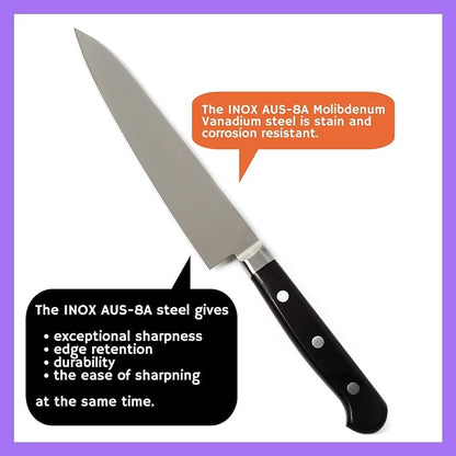 Japanese Petty Knife INOX AUS-8A Stainless Steel Black Pakkawood Handle, 6-inch (150mm)