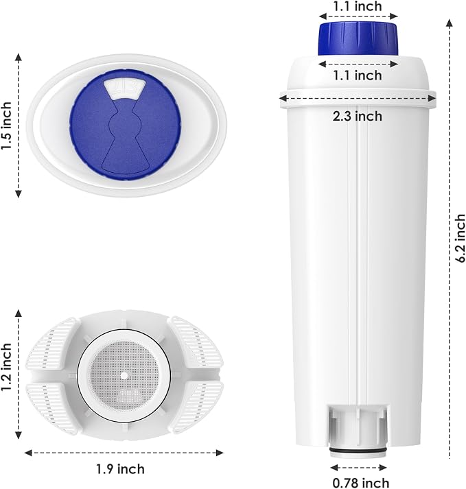 DLSC002 Water Filter Replacement Compatible With Delonghi Coffee Machine Filter Activated Carbon Softener For De'longhi Magnifica evo, Dinamica, Eletta, ECAM, ESAM, ETAM, Bco410/420, Ec680/800, 2 Pack