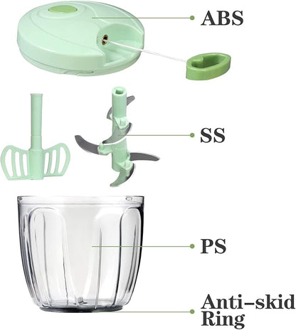 Cambom Manual Food Chopper Vegetable Cutter, Hand String Vegetable Chopper Onions Cutter for Vegetable Fruits Nuts BPA Free Food Safe Material, 900ml Green