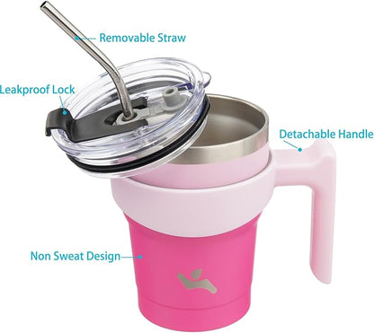 Konokyo 10 oz Tumbler with Handle and 2 Straw 2 Lid, Insulated Water Bottle Stainless Steel Vacuum Cup Reusable Travel Mug, Cherry