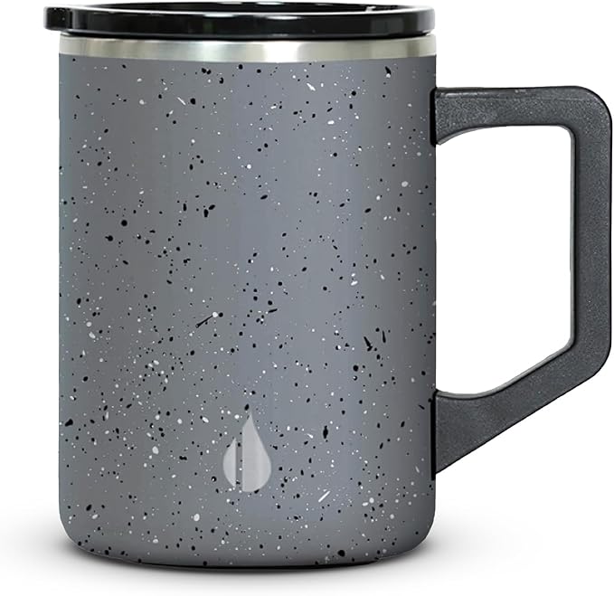 Elemental Insulated Coffee Mug - Triple-Wall Stainless Steel Summit Travel Cup for Hot and Cold Drinks - Thermal Coffee Mug with Lid and Handle for Camping, Office & Travel 16oz - Grey Speckle