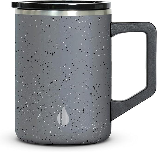 Elemental Insulated Coffee Mug - Triple-Wall Stainless Steel Summit Travel Cup for Hot and Cold Drinks - Thermal Coffee Mug with Lid and Handle for Camping, Office & Travel 16oz - Grey Speckle