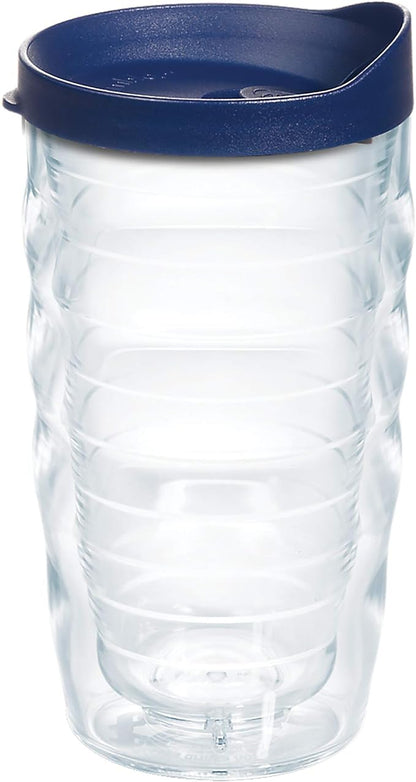 Tervis Clear & Colorful Lidded Made in USA Double Walled Insulated Tumbler Travel Cup Keeps Drinks Cold & Hot, 10oz Wavy, Navy Blue Lid