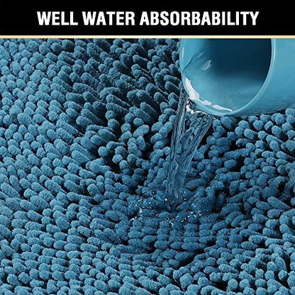 H.VERSAILTEX Dark Teal Bath Mats for Bathroom Non Slip Ultra Thick and Soft Chenille Plush Floor Mats Bath Rugs Set, Microfiber Door Mats for Kitchen/Living Room (Pack 2-20" x 32"/17" x 24")