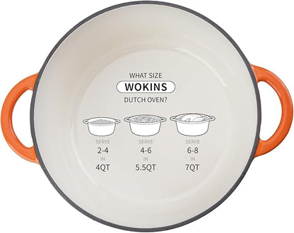 Enameled Cast Iron Dutch Oven - 7QT Pot with Lid,Oven Safe to 500°F,Heavy-Duty Cookware for Sourdough Bread Baking,Braising,Stews,Roasting Orange