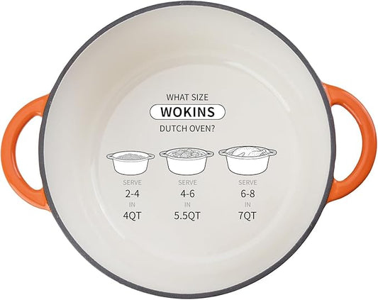 Enameled Cast Iron Dutch Oven - 7QT Pot with Lid,Oven Safe to 500°F,Heavy-Duty Cookware for Sourdough Bread Baking,Braising,Stews,Roasting Orange