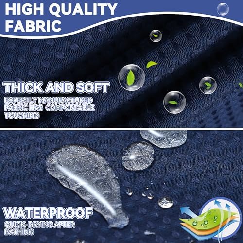 Conbo Mio Extra Long No Hook Waffle Weave Shower Curtain with Snap in Liner Set, Hotel Luxury Navy Blue Shower Curtains for Bathroom with See Through Top Window, Waterproof, Washable 71W x 84H