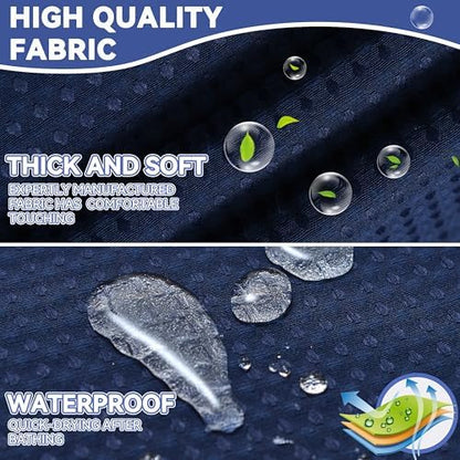 Conbo Mio Extra Long No Hook Waffle Weave Shower Curtain with Snap in Liner Set, Hotel Luxury Navy Blue Shower Curtains for Bathroom with See Through Top Window, Waterproof, Washable 71W x 84H