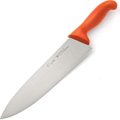 CURTA 10-inch Commercial-Grade Chef's Knife, NSF Listed, Ergonomic, Non-slip Red Handle, High Carbon 420 Stainless Steel Forged Blade Straight Edge, Dishwasher Safe, Rust Proof