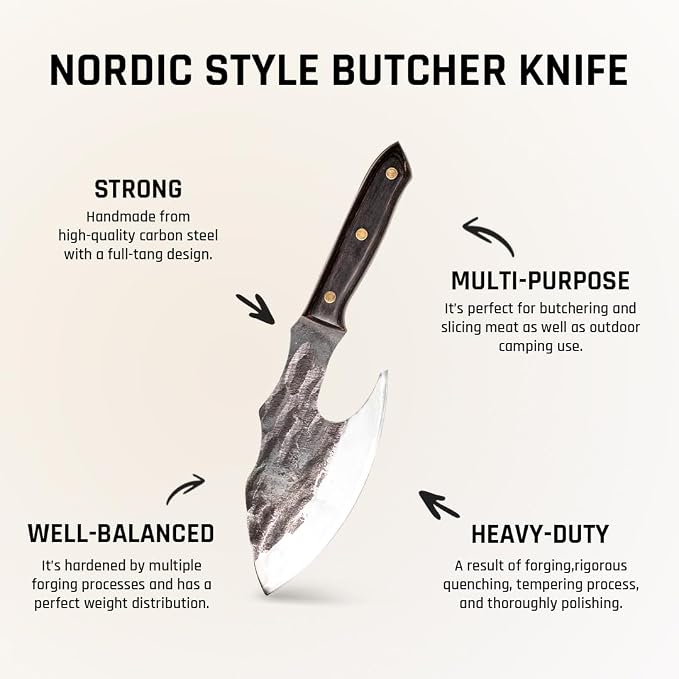 COOLINA Vikings Duo Butcher & Cleaver Knife Set - Hand-Forged High-Carbon Steel, Razor Sharp, Full Tang, Wood Handle, Perfect for BBQ, Meat & Veggies, Built for Grill Masters