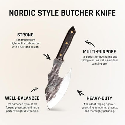 COOLINA Vikings Duo Butcher & Cleaver Knife Set - Hand-Forged High-Carbon Steel, Razor Sharp, Full Tang, Wood Handle, Perfect for BBQ, Meat & Veggies, Built for Grill Masters