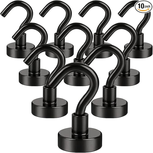 DIYMAG Magnetic Hooks, 30Lbs Facilitate Hook Neodymium Magnet Hooks with Nickel Coating for Cruise，Kitchen, Home, Workplace, Office and Garage etc, 10 Packs (Black)