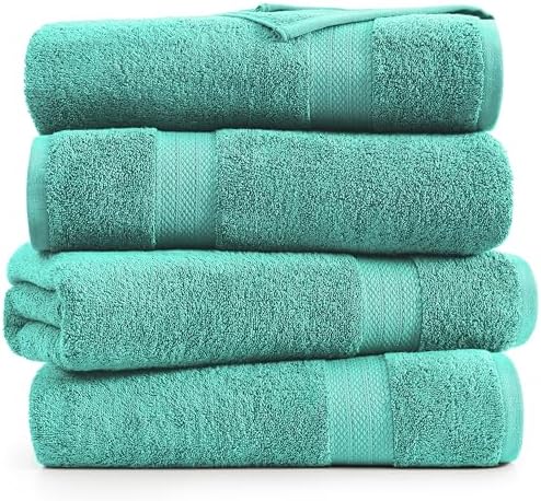 LANE LINEN Bathroom Towels Set (4 Pack)- 100% Cotton Luxury Bath Towels for Bathroom, Soft Shower Towels, Quick Dry Turkish Bath Towels, Super Absorbent Hotel Quality Bath Towel Set (28"x 54")- Teal