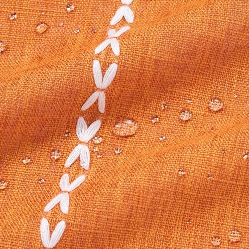 Farmhouse Tassel Linen Shower Curtain,3D Embroidery Stripe Orange,36x72