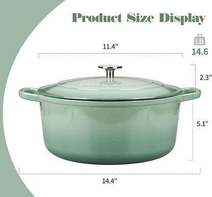 EDGING CASTING Enameled Dutch Ovens Cast Iron Dutch Oven Pot with Lid for Bread Baking, Cook, Dual Handle, 7 Quart, Sage Green