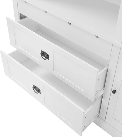 VilroCaz 78'' Tall Freestanding Kitchen Pantry with Hutch, Wooden Large Kitchen Storage Cabinet Cupboard with Drawers, Door Shelf and Adjustable Shelves for Dining Room Entryway (White-11.10)