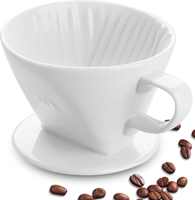 hailanbao Handmade Pour over Ceramic Coffee Dripper - Authentic Brewing Experience for Camping, Office, and Home (White)