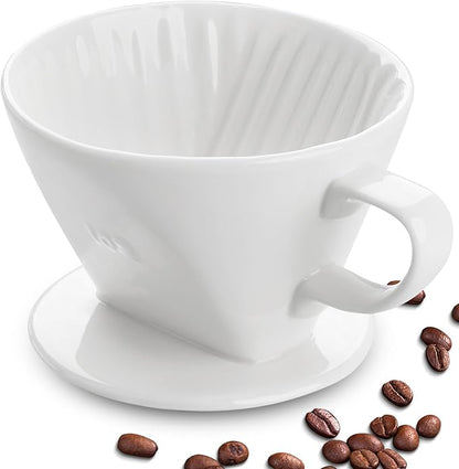 hailanbao Handmade Pour over Ceramic Coffee Dripper - Authentic Brewing Experience for Camping, Office, and Home (White)